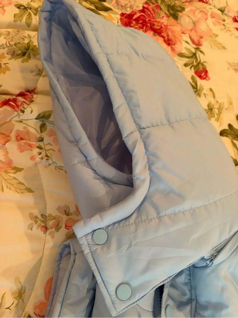 Hooded Light Blue Quilted Long Puffer Vest